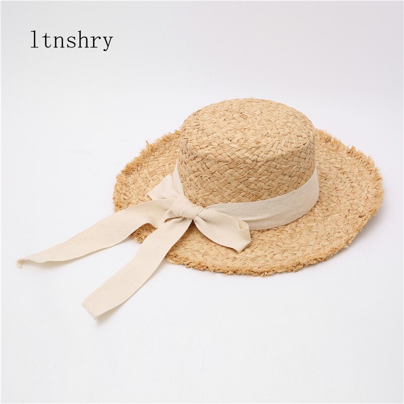 Mũ Cói Rộng Vành Thắt Nơ Ruy Băng Màu Trắng Đen Thời Trang Đi Biển Mùa Hè Hàng Mới Dành Cho Bạn Nữ