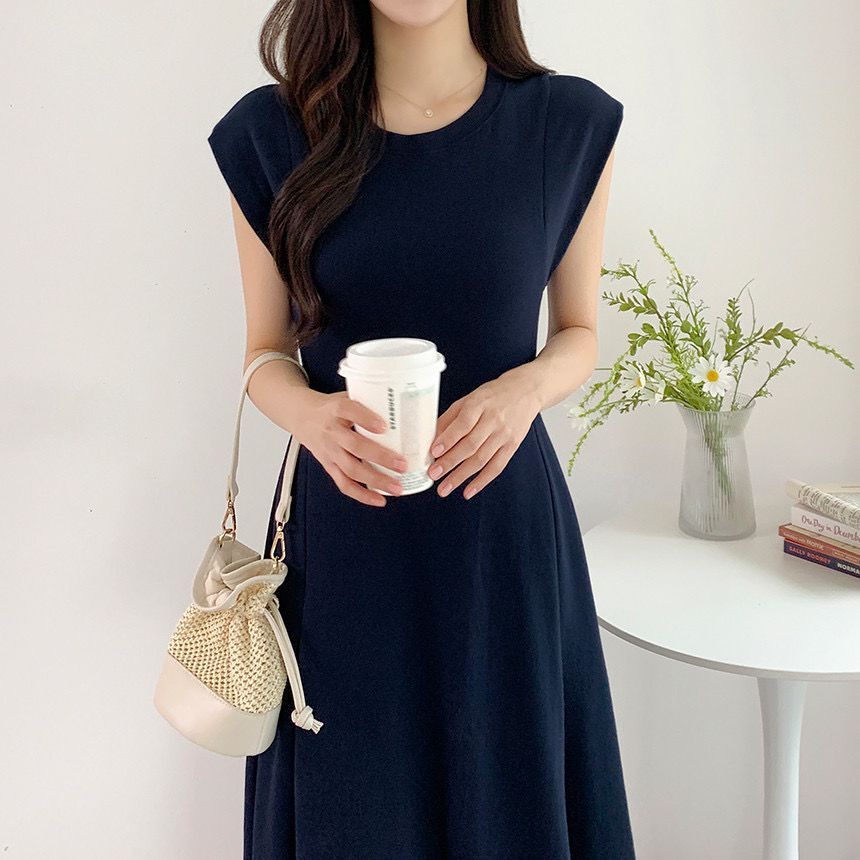 Đầm Trơn Màu Không Tay Thời Trang Mùa Hè Pháp Đơn Giản 53814