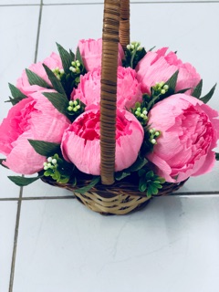 Hoa giấy handmade-Giỏ Mẫu Đơn