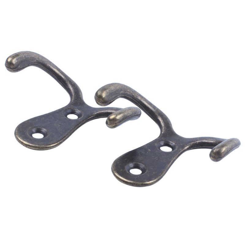 2 x Móc vít Móc đôi kim loại cổ điển Móc treo tường bằng kim loại Áo khoác đồng cổ cho mũ