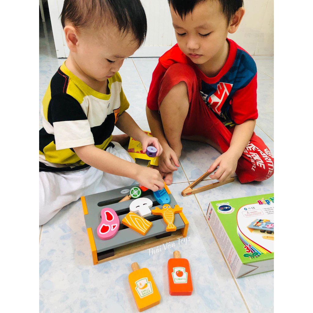 Đồ chơi nhà bếp và dụng cụ nấu ăn bằng gỗ | Bộ bếp nướng Winwintoys | Trò chơi nhập vai cho bé