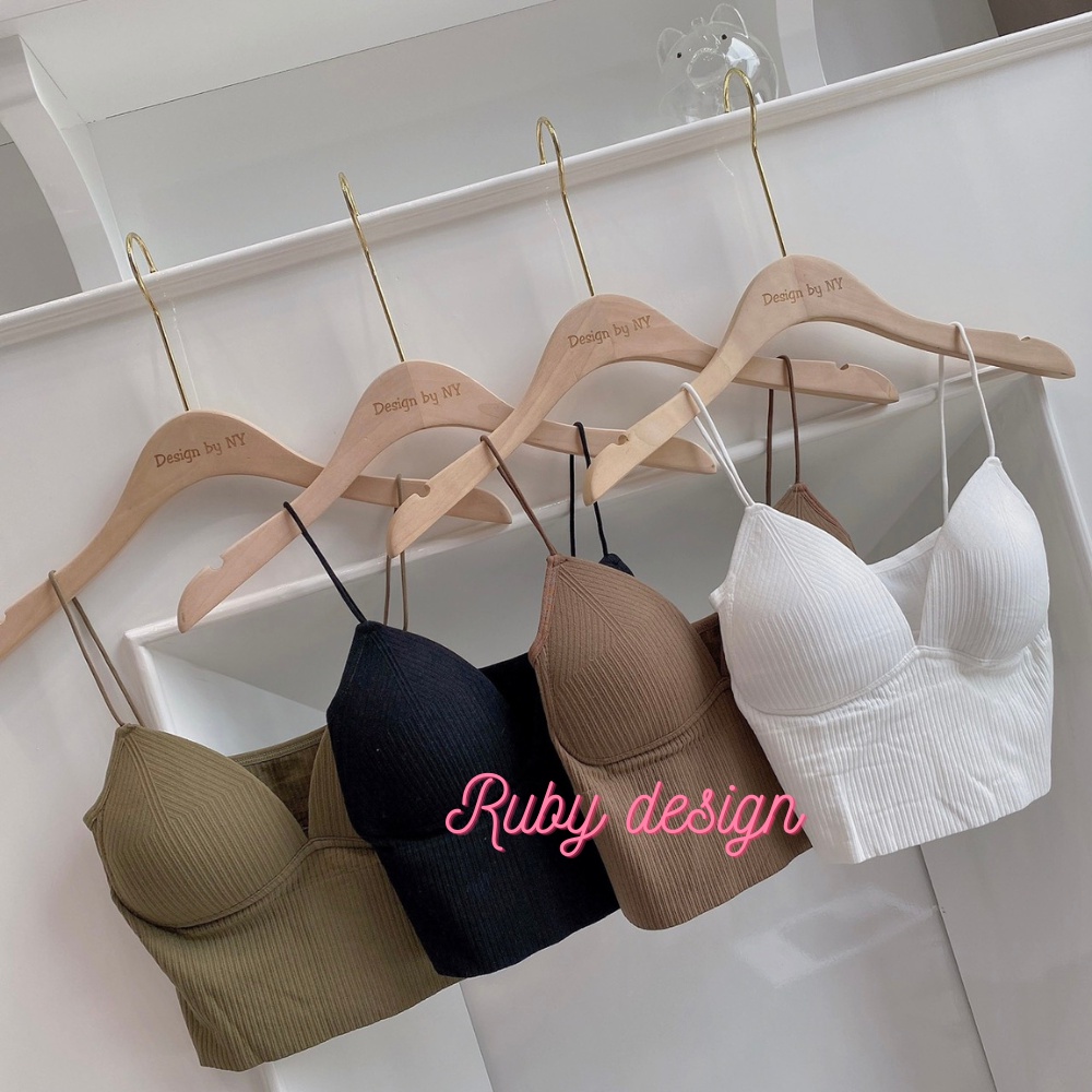 Bra áo bra nữ thun gân mảnh mút liền màu siêu Tây khoét ngực sâu phong cách sexy dễ phối đồ Ruby design