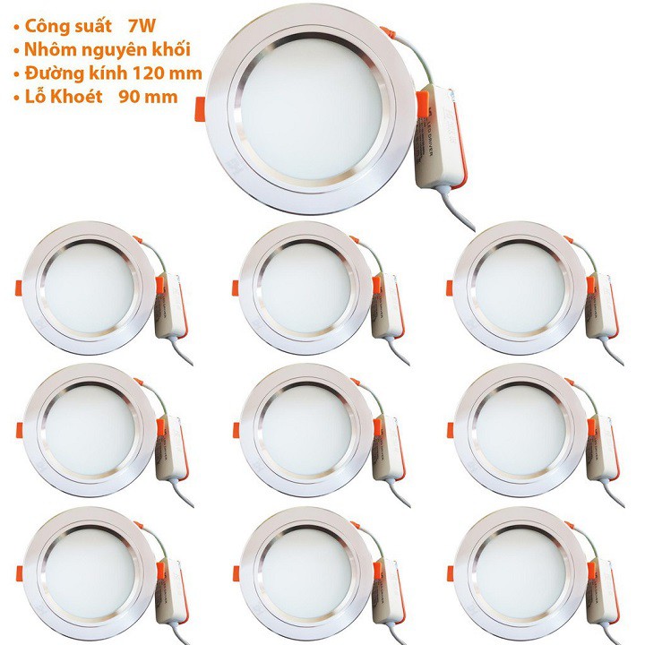 COMBO 10 ĐÈN LED ÂM TRẦN 7W VIỀN BẠC 3 CHẾ ĐỘ - ĐÈN LED ÂM TRẦN 3 MÀU - LIGHTING MART