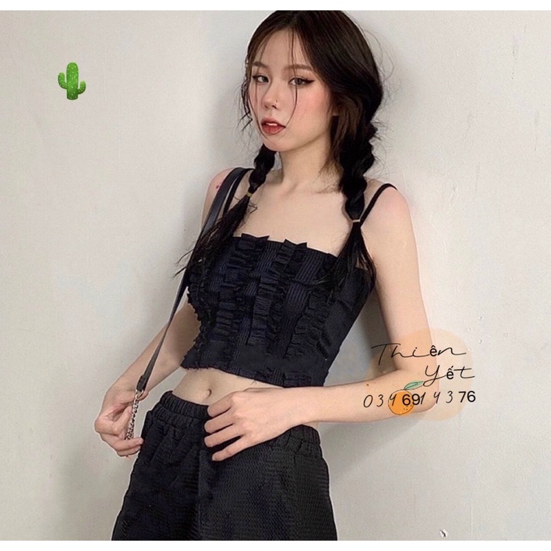 Áo hai dây XẾP NHÚNG nữ croptop PC alohashop91