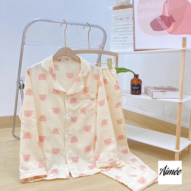 Bộ đồ ngủ nữ FREESHIP Đồ mặc nhà -Bộ ngủ nữ -cotton giấy dài tay mặc nhà cute