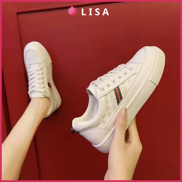 Giày thể thao nữ độn đế 3cm đế bằng da mềm sneaker, Lisa M72