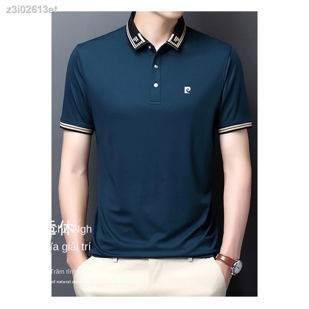 ❁ Áo thun nam ngắn tay có ve Pierre Cardin dành cho giới trẻ và trung niên lụa mỏng mùa hè POLO