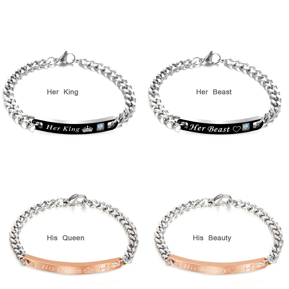Vòng tay đôi, lắc tay nữ titan không gỉ cá tính giá rẻ king queen cực chất