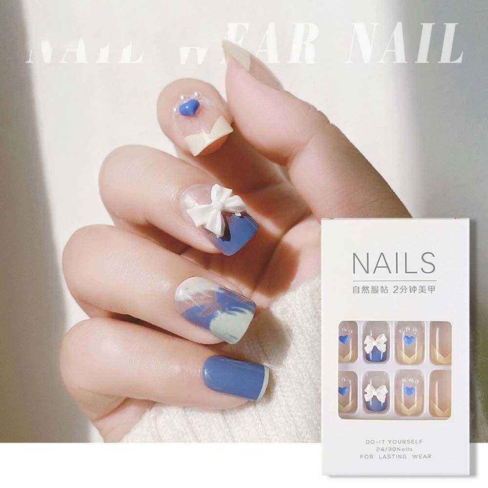 MIHAN1 Móng Tay Giả Trang Trí Toàn Diện Tháo Rời Được Kiểu Pháp