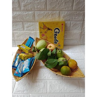 Thuyền đựng hoa quả bàn ăn đan giả mây