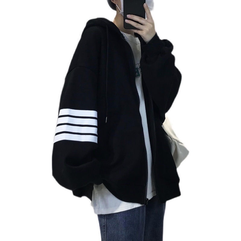 Áo hoodie form rộng nam nữ unisex, áo khoác nỉ bông 3 sọc có mũ 2 lớp phong cách hàn quốc ulzzang | BigBuy360 - bigbuy360.vn