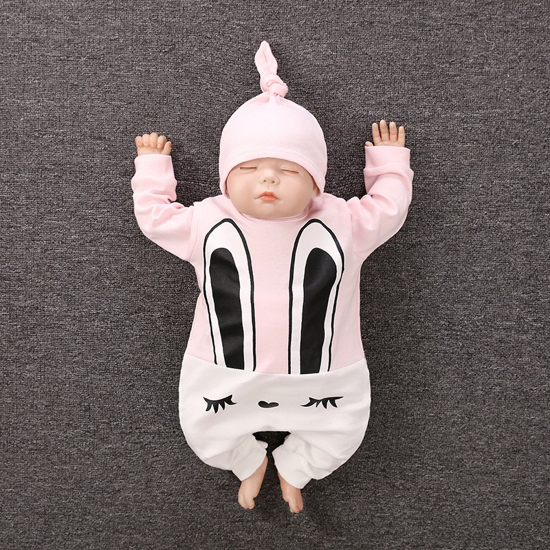 Body cotton dài tay kèm mũ cho bé trai bé gái