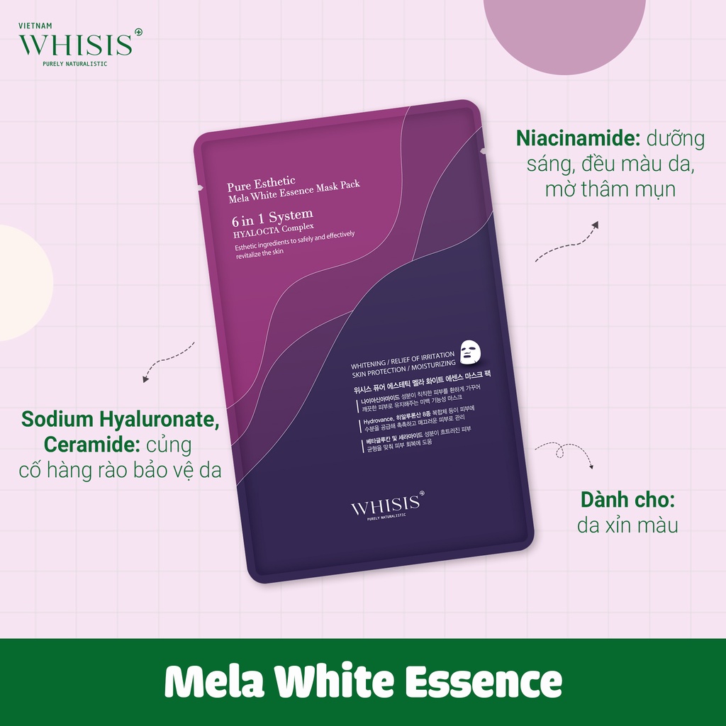 Mặt Nạ Cao Cấp WHISIS Pure Esthetic Mela White Essence Mask Pack Dưỡng Trắng Chuyên Sâu, Giảm Sạm Da 25ml