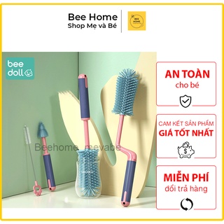 Bộ cọ rửa bình sữa và núm ti silicon beedoll, cọ 3 chi tiết cao cấp