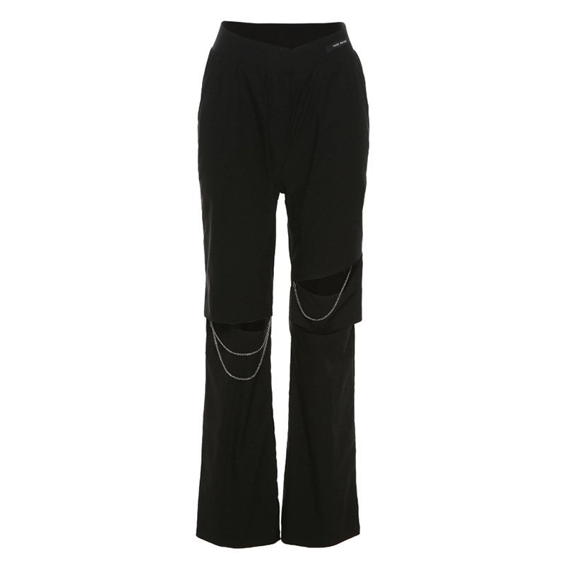 Quần Dài Lưng Cao Dáng Rộng Thiết Kế Xẻ Rách 2 Lớp Thời Trang Cho Nữ