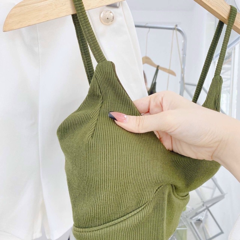 Set sơ mi xanh thun crop 2 dây short trắng