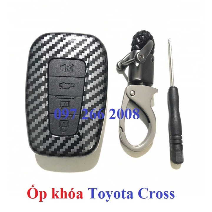 Bao chìa khóa, bọc, ốp chìa khóa carbon xe Toyota Cross 2020- 2023, Camry 2019- 2023, Altis 2022- 2023 - kèm móc khóa