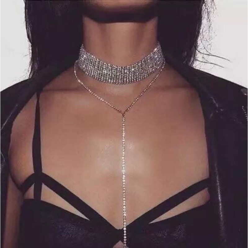 Vòng cổ choker đính đá dây dài quyến rũ