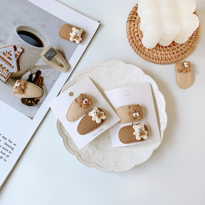 Set 2 Chiếc Kẹp Tóc Mái Bé Gái Hình Chú Gấu Xinh Xắn Style Hàn, Được Chọn 2 Mẫu Mix