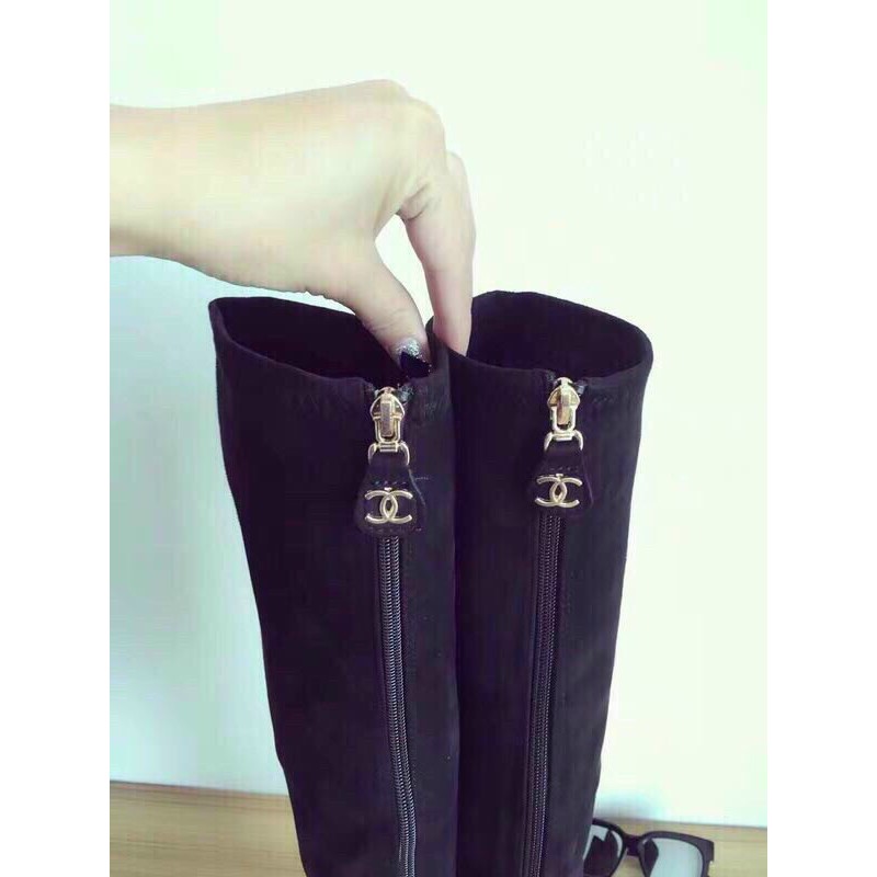 Bốt boot đùi channel da lộn gót trụ fullbox hàng cao cấp