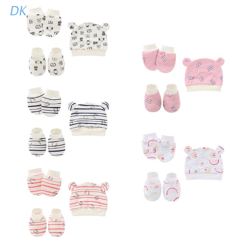 Dk Set Găng Tay Cotton Bảo Vệ Chống Trầy Xước + Mũ + Găng Tay + Vớ Cho Bé