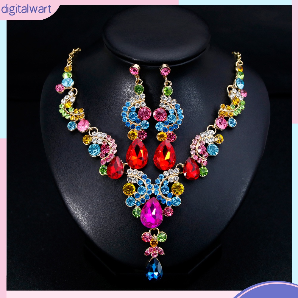 Bộ dây chuyền và khuyên tai đính đá phong cách sành điệu cho nữ