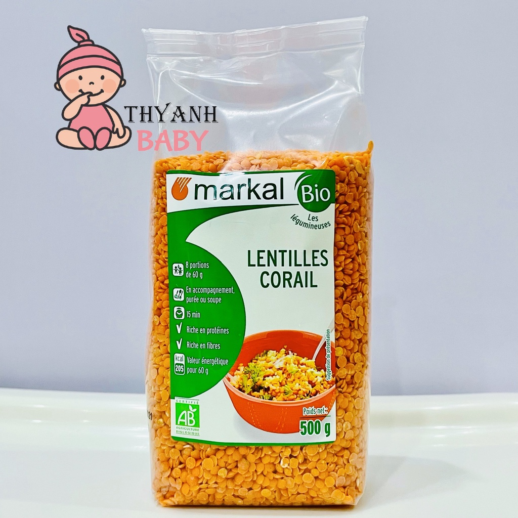 Đậu lăng đỏ cam san hô hữu cơ Markal 500g