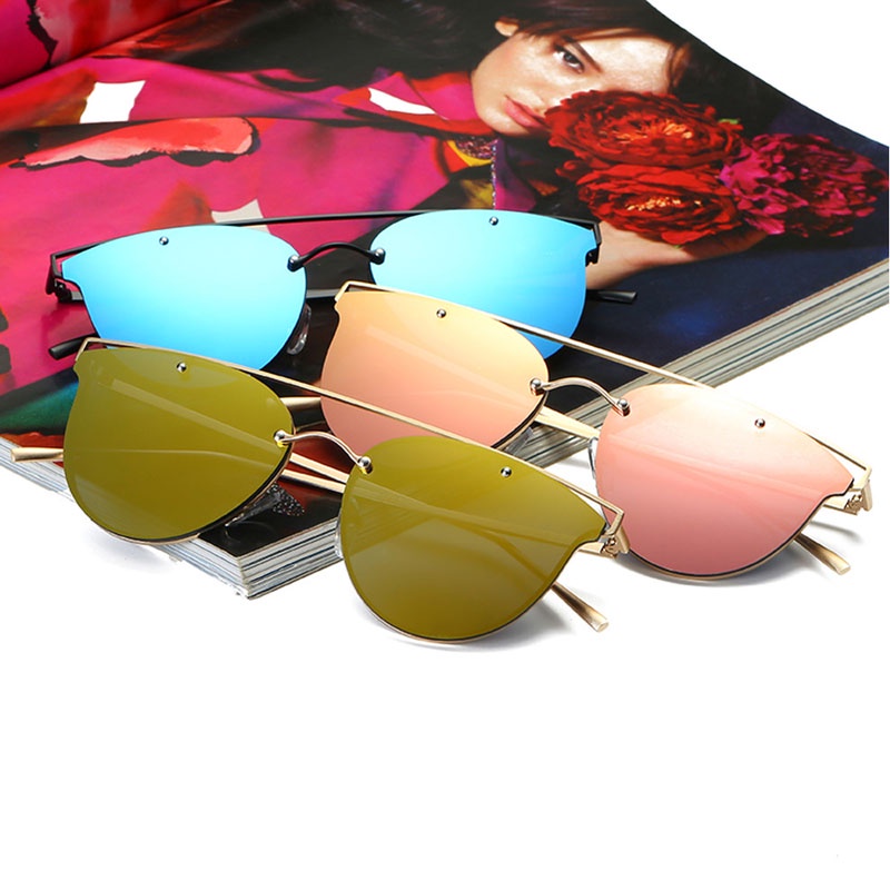 Kính Mát Gọng Kim Loại Tròng Phẳng Phong Cách Vintage Thể Thao Cho Nữ