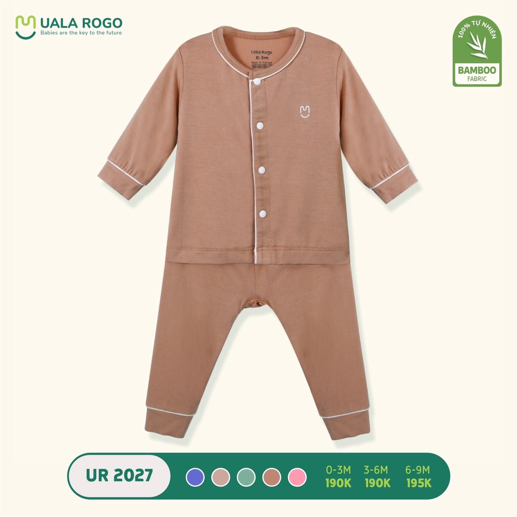 Quần áo sơ sinh Uala rogo 0 - 9 tháng vải sợi tre Bamboo fabric mềm mại cúc giữa thông thoáng 2027