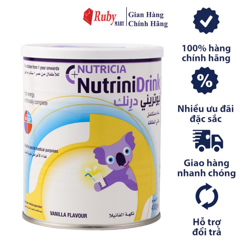 [Date T2/24] Sữa bột Nutricia NutriniDrink vị Vani 400gram sữa cao năng lượng giúp bé tăng cân trong 28 ngày