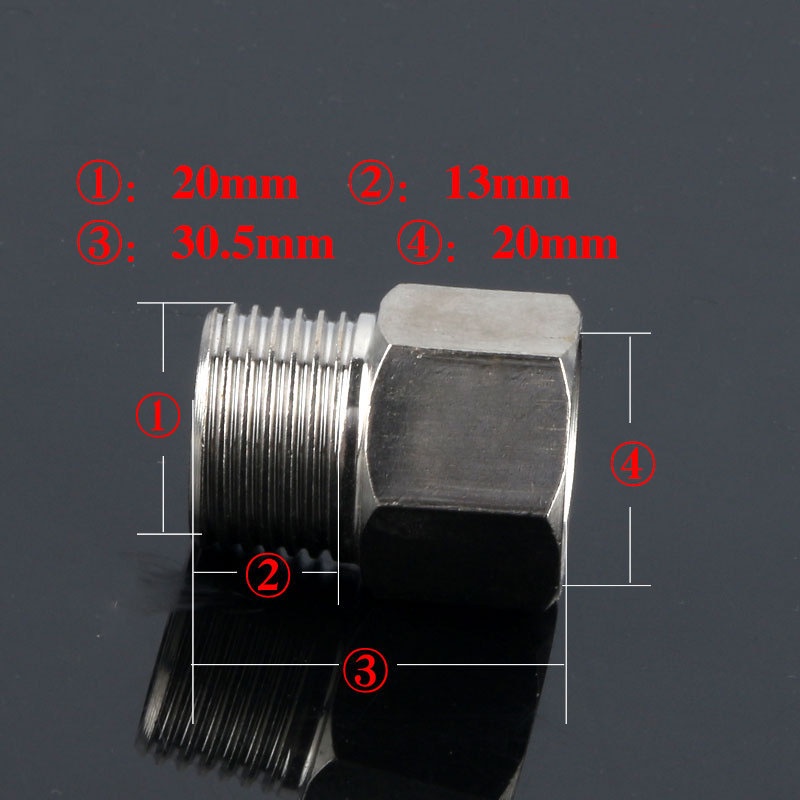 Lơ vuông 15 Inox bóng dn15 (phi 21 - 1/2&quot;), đầu nối ren ngoài phi 21 Inox 304 nối ống nước cao cấp