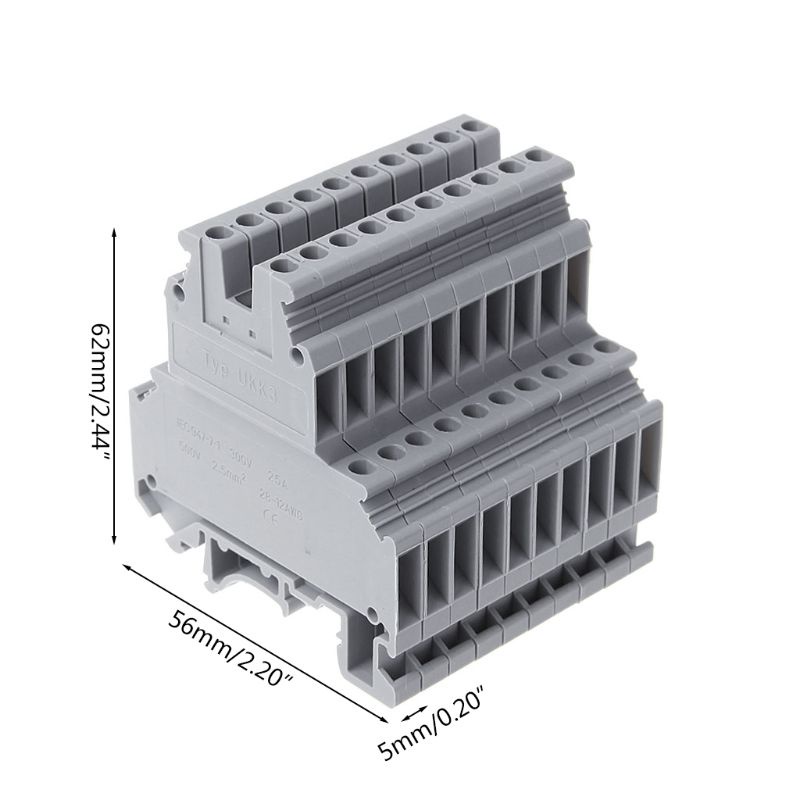 Set 50 Khối Đấu Nối Dây Điện Hai Hàng UKK3 DIN 500V 25A 28-12AWG Màu Xám