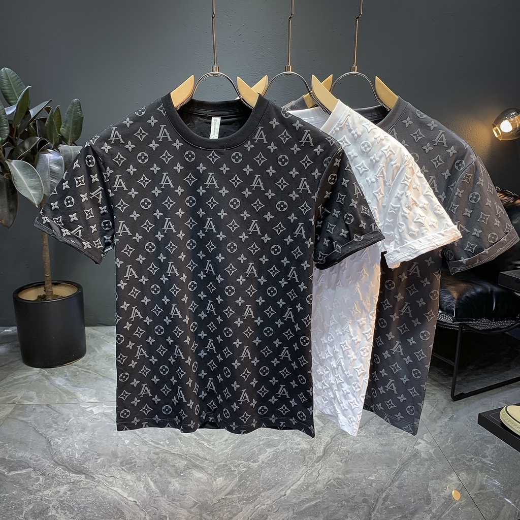 Áo Phông LV Trơn In Chìm ❤ Áo Thun Tay Lỡ Logo Chất Cotton Dày Dặn NVA172