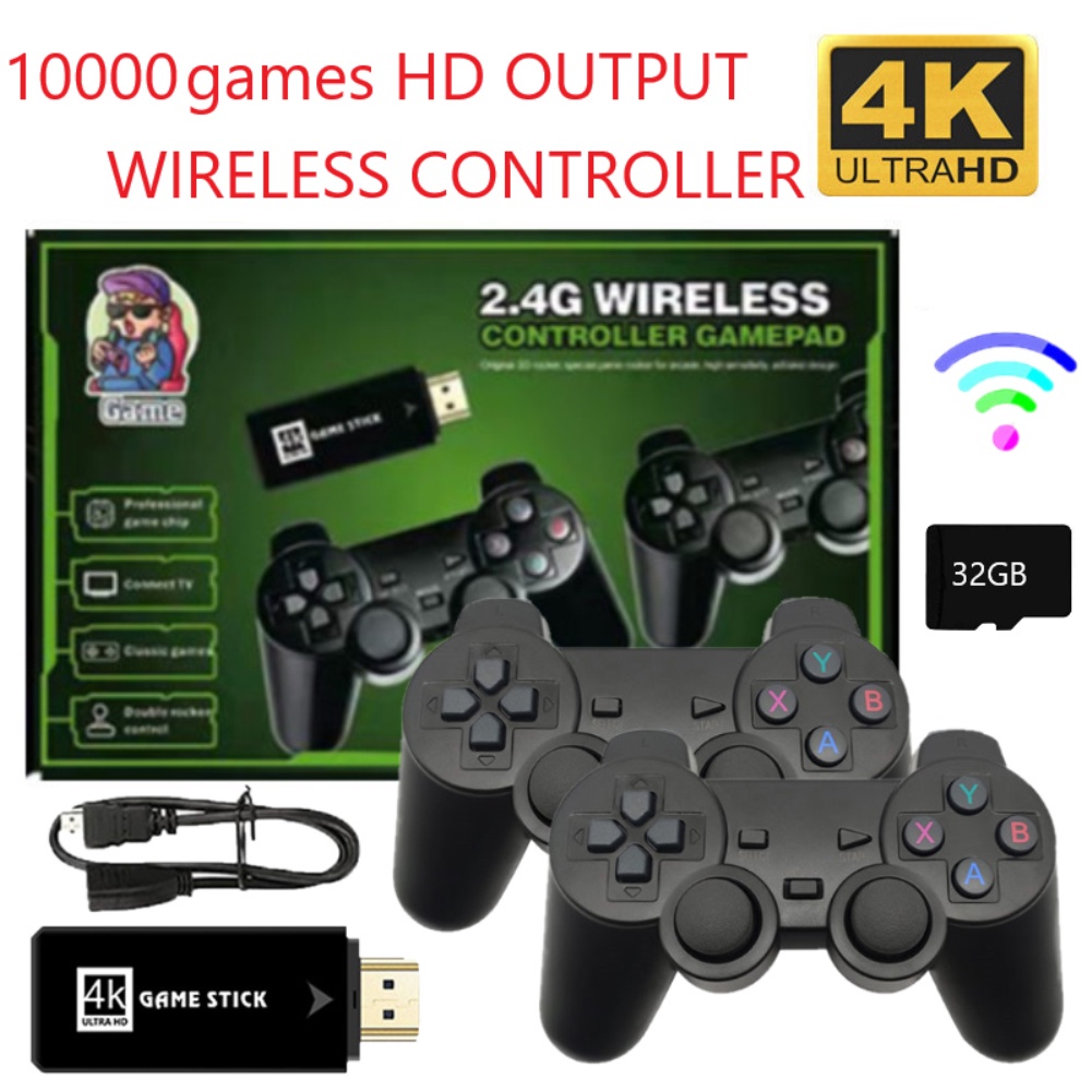 Máy Chơi Game Stick 4k 10.000 trò game mới tải thêm, máy chơi game cầm tay không dây 2.4G Cho PS1/GBA - BH 1 năm