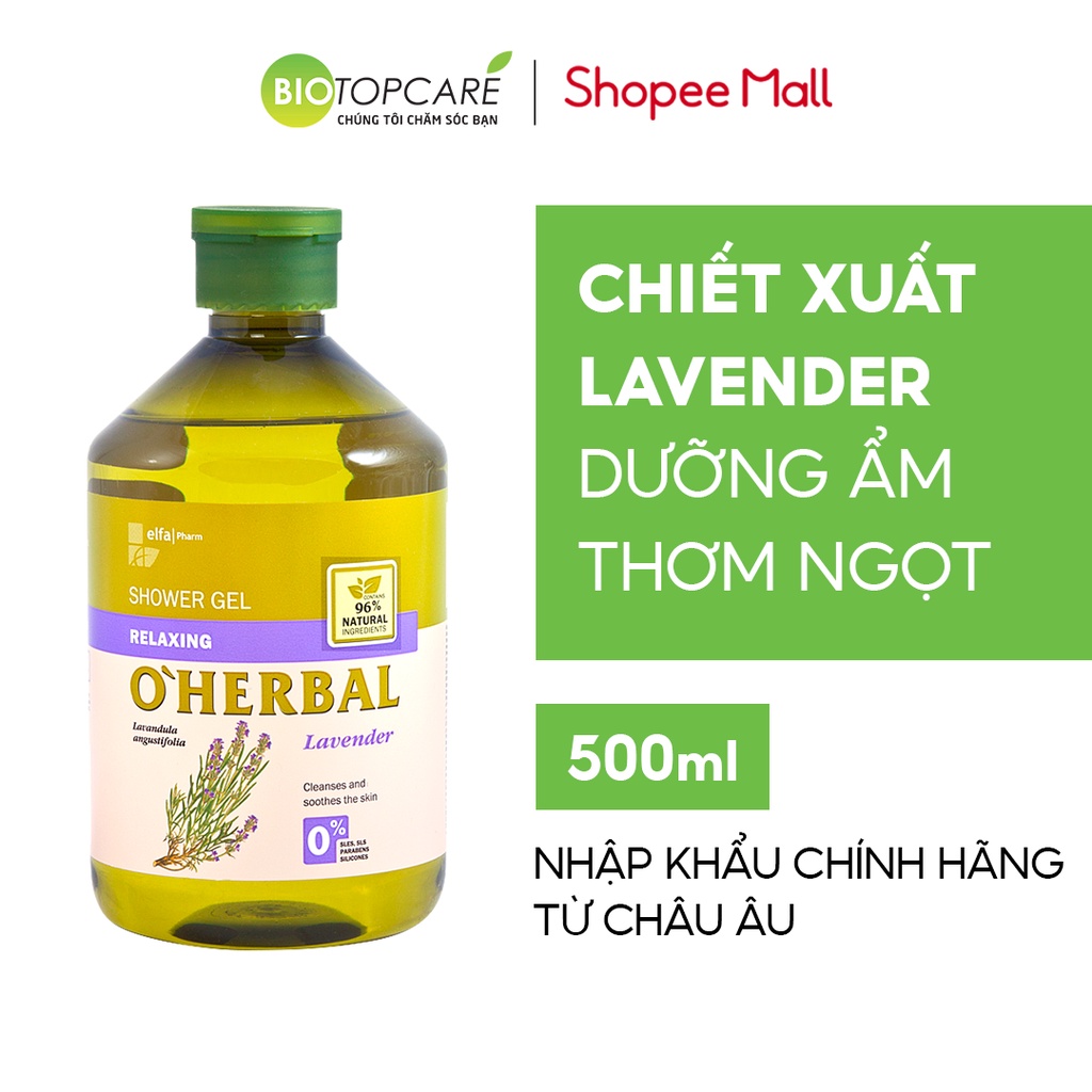 Sữa tắm dưỡng da O'herbal chiết xuất Lavender 500ml - BioTopcare Official
