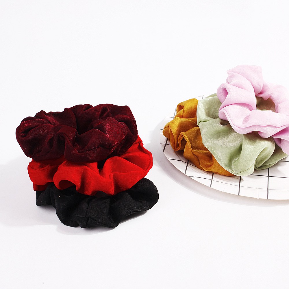Dây buộc tóc vải satin co giãn đáng yêu đủ màu