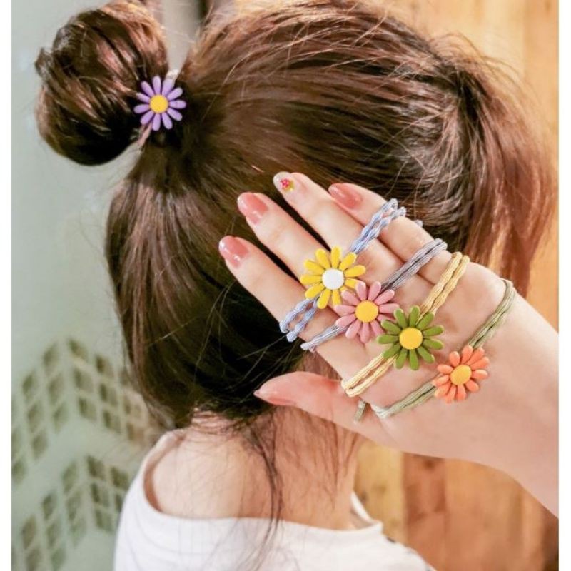 [CÓ HÌNH THẬT] Dây chun buộc tóc thun hoa cúc🌼co giãn🌼Phong cách Hàn Quốc [ HÀNG SẴN ]