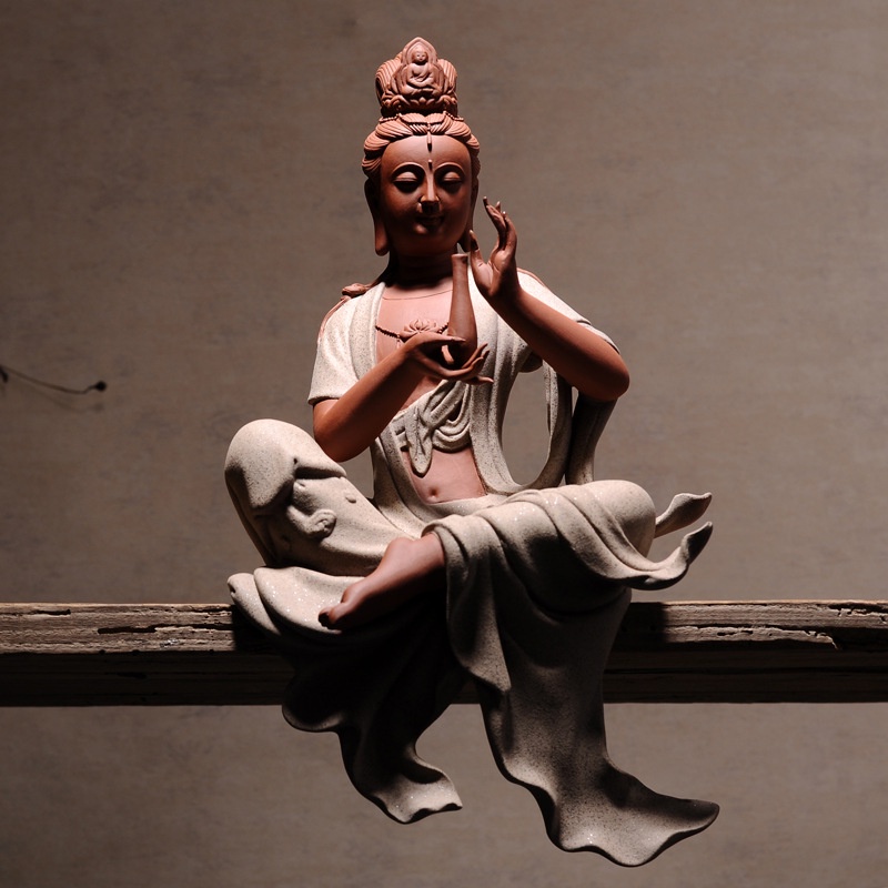 Tượng Quan Âm Bồ tát nâng Bình phổ độ chúng sinh gốm tử sa- Tượng phật thích hợp trang trí decor không gian thanh tịnh