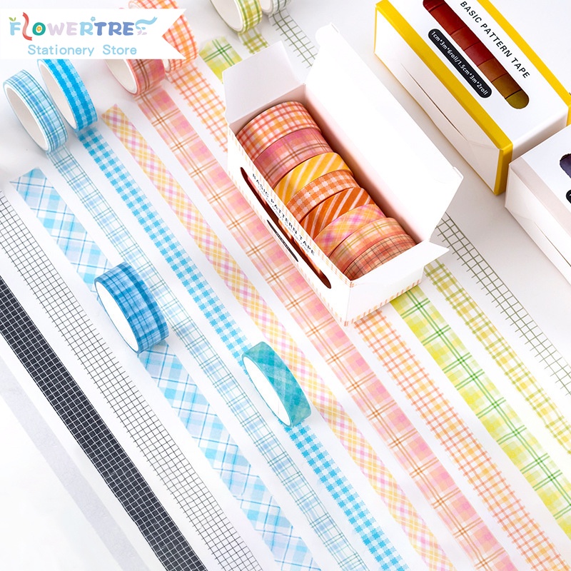 Set 8 Cuộn Băng Keo Họa Tiết Đơn Giản Dán Trang Trí Sổ Tay Nhật Ký