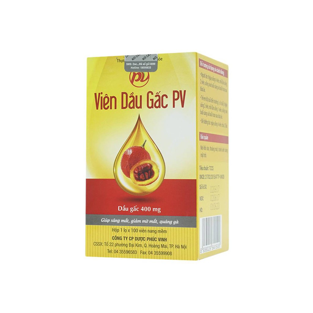 Combo 2 hộp Viên dầu gấc PV sáng mắt làm đẹp da, Hộp 100 viên