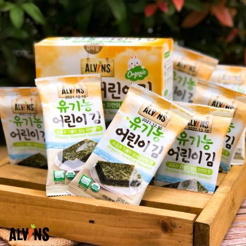DATE 01/2024 Rong biển hữu cơ tách muối cho bé ăn dặm, rong biển ăn liền Hàn Quốc