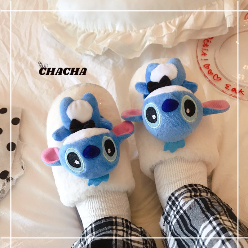 Dép đi trong nhà Chacha Sweet Dép bông hình Stitch và Angel đi trong nhà siêu cute size 38-39 (vừa chân size 36-37)