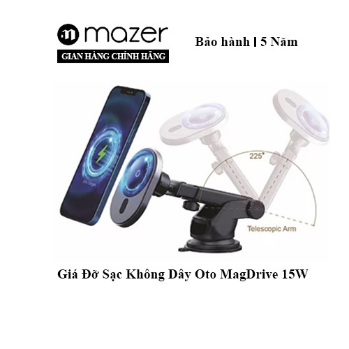 Giá Đỡ Sạc Không Dây ô tô Mazer 15W Infinite.BOOST MagDrive Wireless Car Bracket - Hàng Chính Hãng