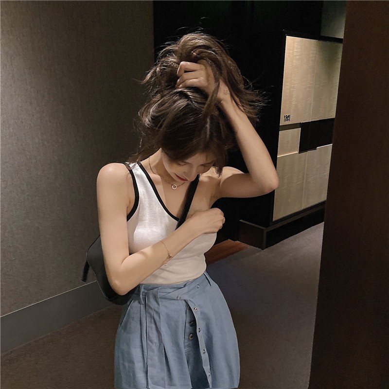 Cocory vn Single shoulder strap irregular hot girl sexy vest Women Fashion Off Shoulder Slim Crop top