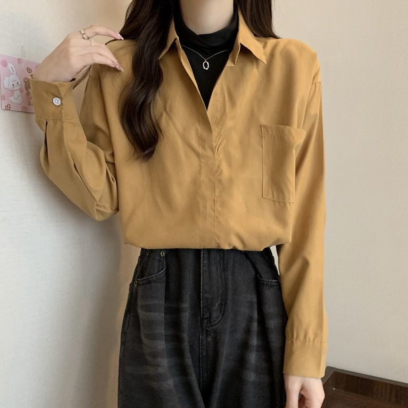 Áo Sơ Mi Giả Hai Lớp Dáng Rộng Thời Trang Thu Đông Hàn Quốc Mới