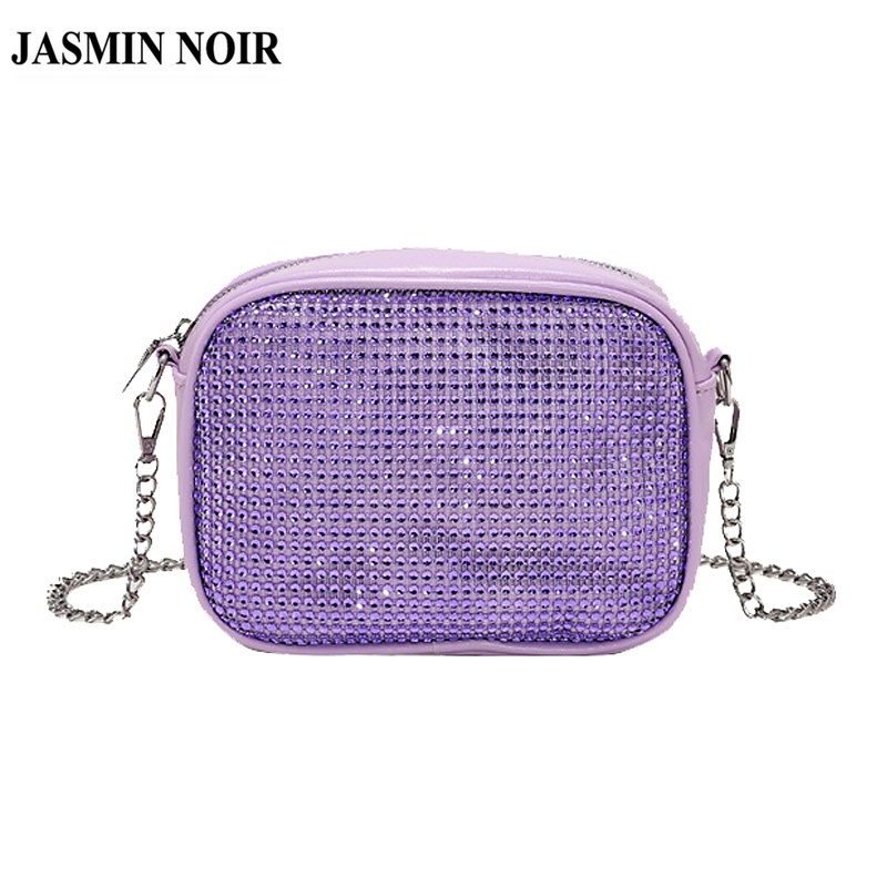 Túi Đeo JASMIN NOIR Chéo Nắp Gập Quai Xích Đính Kim Cương Giả Thời Trang Cho Nữ