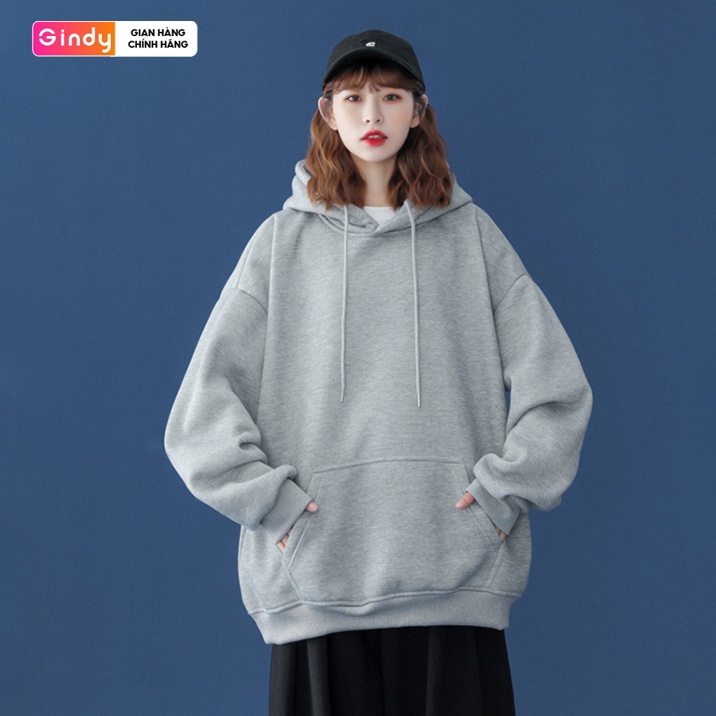 Áo hoodie trơn nam nữ GINDY dài tay có mũ basic form rộng unisex chất nỉ bông thời trang thu đông A034