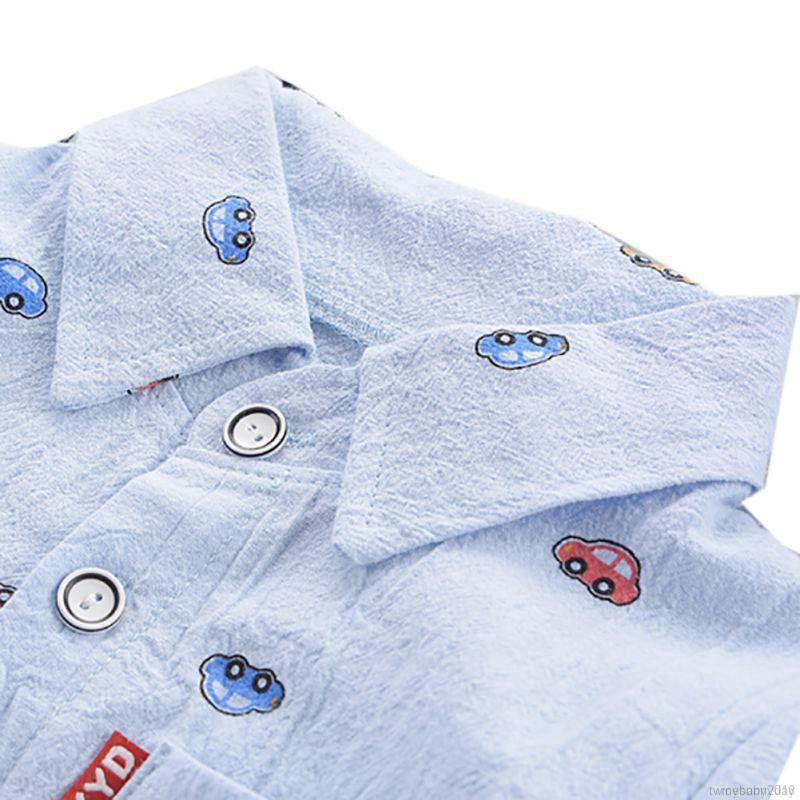 Áo thun in hình xe hơi hoạt hình + quần jeans thời trang năng động cho bé trai