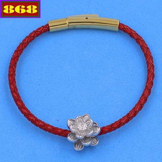 Vòng tay dây da đỏ 3 ly - vòng tay hoa sen inox vddvobhst14