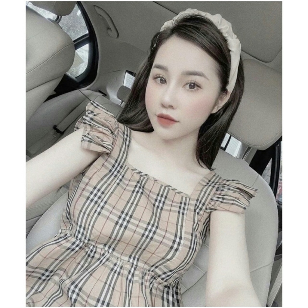 Váy Bầu, Đầm Bầu Thiết Kế Dáng Suông Sọc Caro Tay Bèo Chất Lụa Hàn Mềm Mát A057 Lin Store66